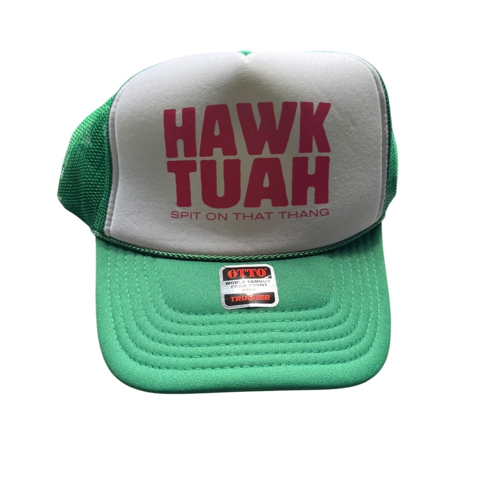 Otto Hawk Tuah Spit On That Thang Green White Foam Mesh Trucker Hat Snapback NEW